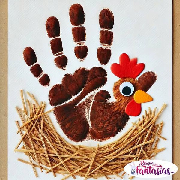 La poule (empreinte de main) bricolage de pâques