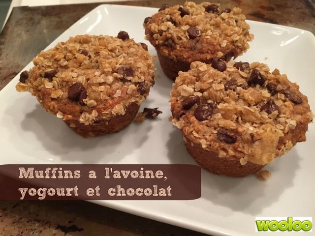 Muffins à l'avoine, yogourt et chocolat, recette par Wooloo