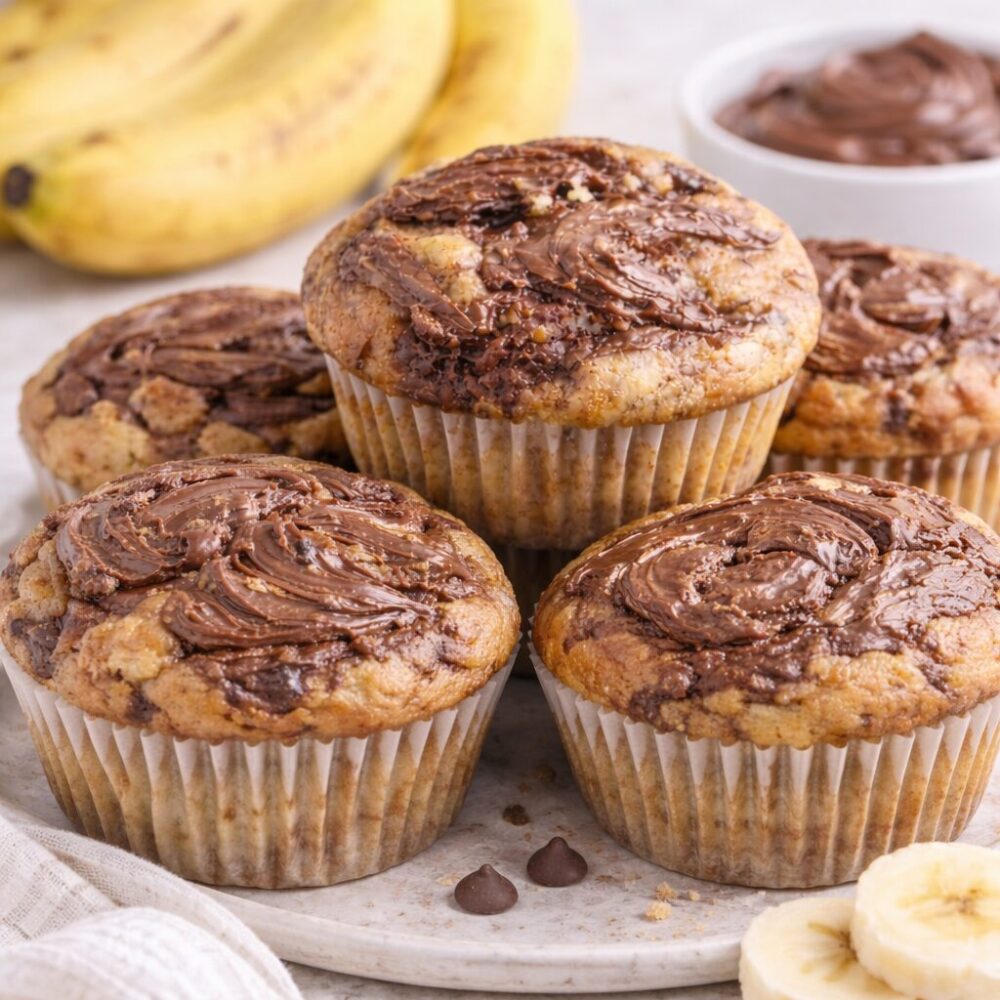muffins cuits aux bananes et Nutella dans une assiette-wooloo