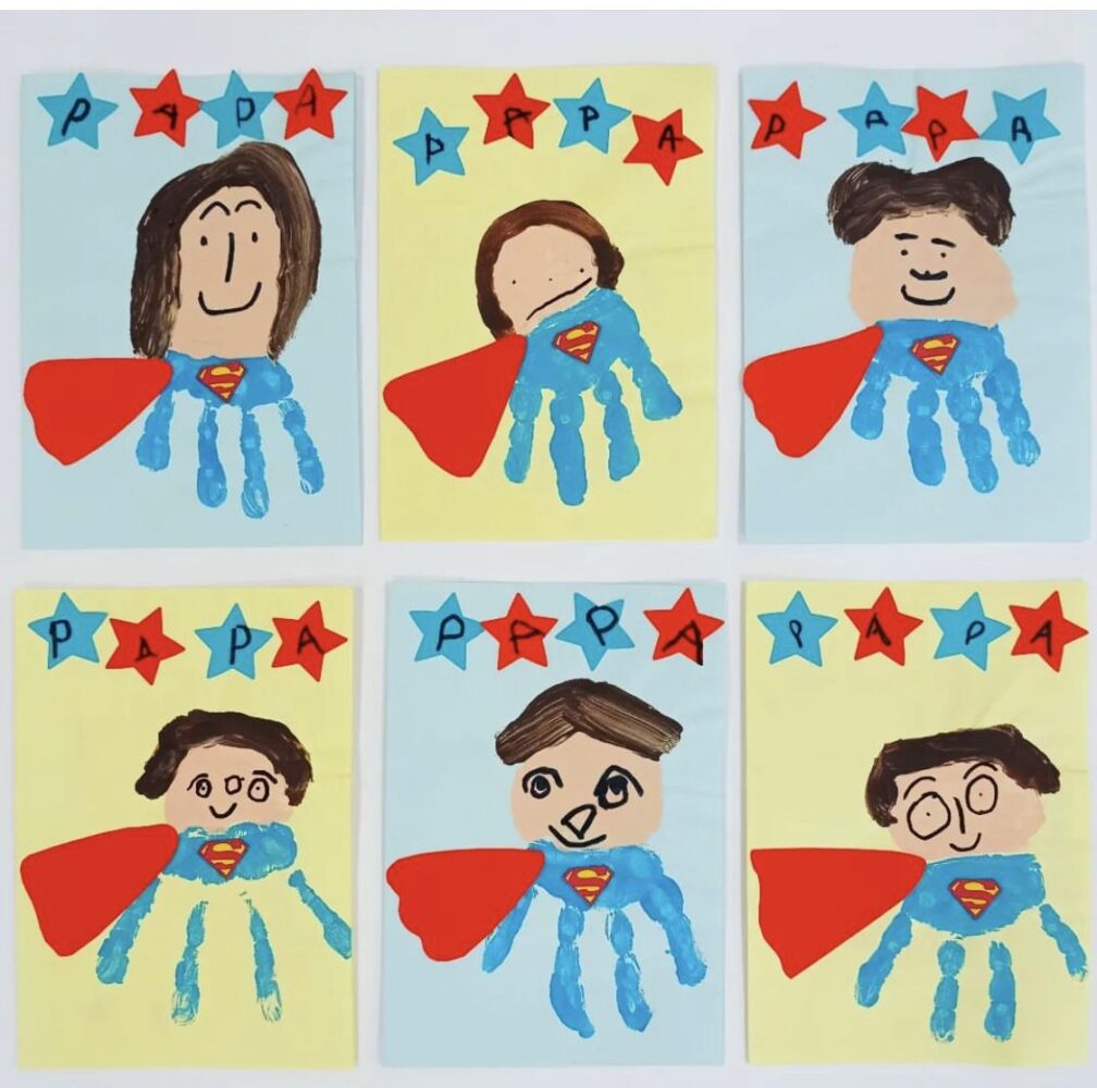 bricolage de super-zéro pour la fête des pères avec des empreintes de main 