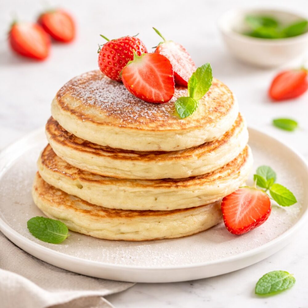 assiette avec une pile de pancakes