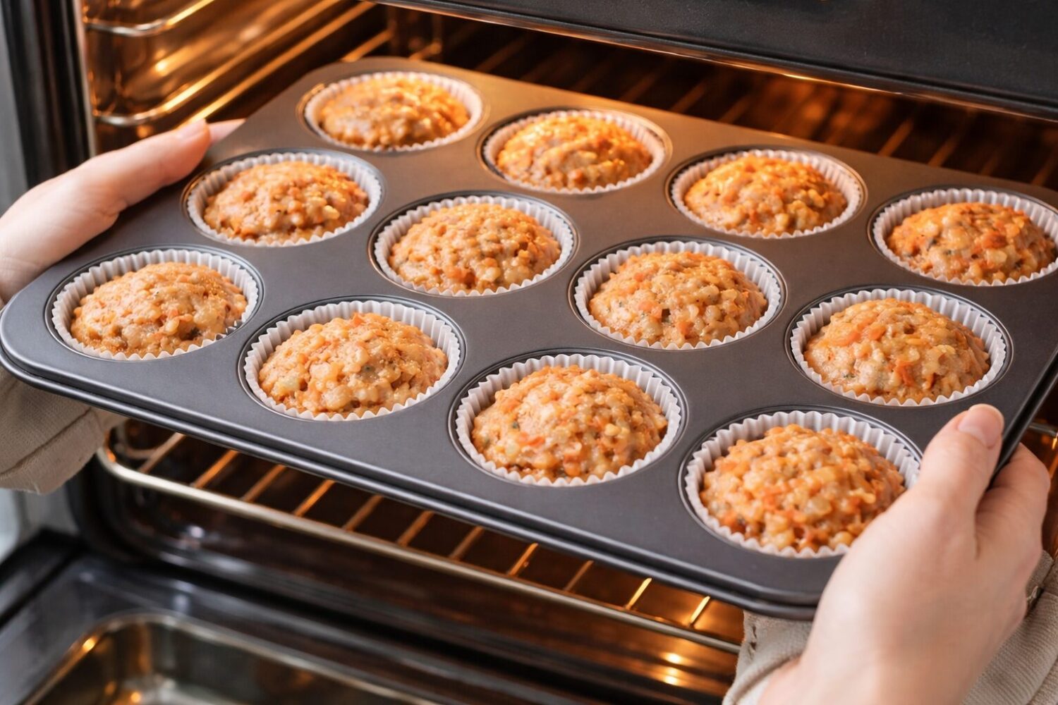Préparation de muffins aux carotte santé à mettre au four