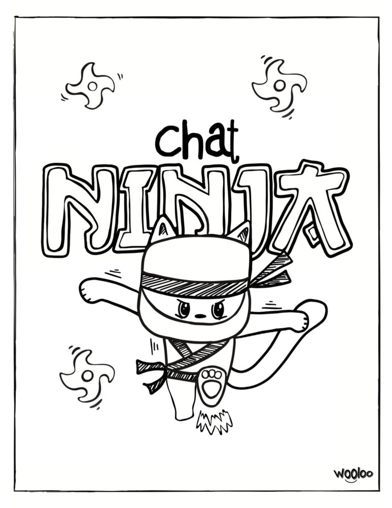 Dessin Chat Ninja à colorier_wooloo